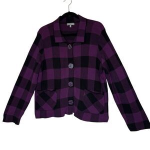 Habitat Cardigan/Jacket Deep Purple & Black Buffalo Plaid Size L Cottagecore